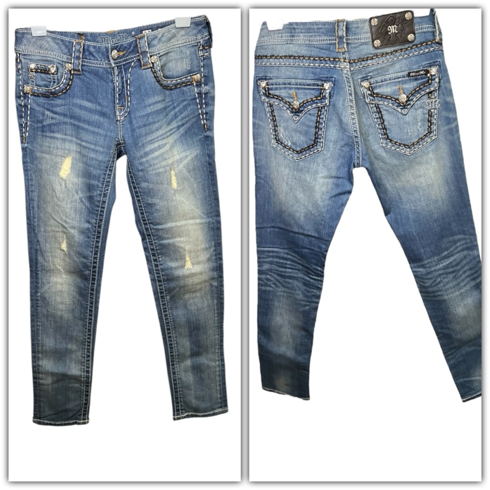 Miss Me Blue Cuffed Skinny Jeans Distressed Style Sz 28